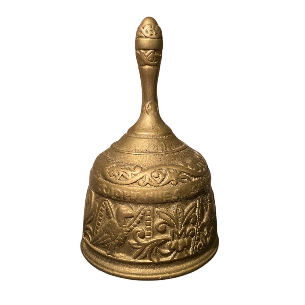 Church Religious Large VTG Brass Engraved Bell Decor Wedding Evangelist Apostles